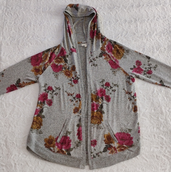 Maurices Floral Hooded Cardigan - Picture 1 of 5